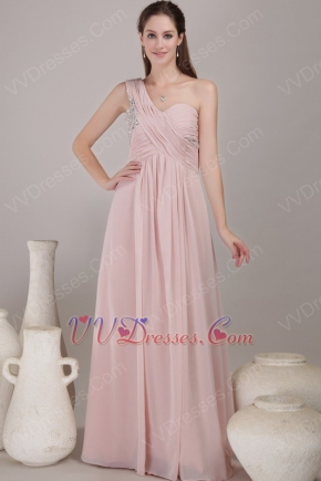 Empire Waist One Shoulder Pink Chiffon Exclusive Prom Dress