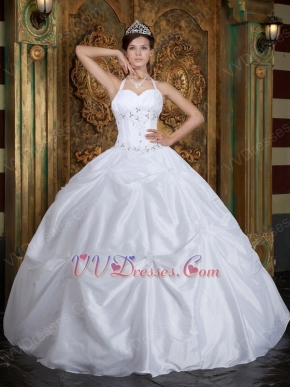 Halter Floor Length Picks-up Skirt White Quinceanera Dress