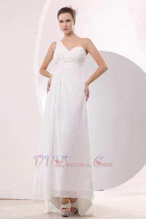 Right One Shoulder High Low Skirt White Chiffon Dress