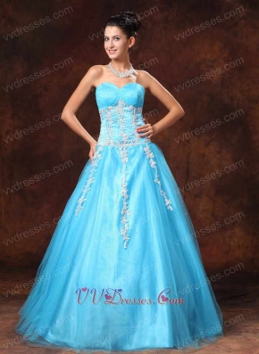 Enchanting Appliques Aqua Blue Prom Ball Gown Suitable To Dancing