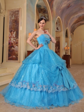 Azure Strapless Sequins Quinceanera Party Dress With Bowknot Decorate