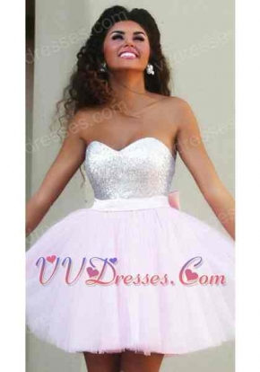 Cute Baby Pink Puffy Tulle Short Homecoming Dress For Young Girl