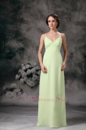 Yellow Green Spaghetti Straps Long Chiffon Bridesmaid Dress