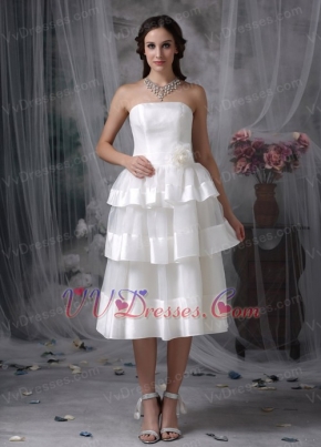 A-line Layers Hand Made Flower Beach Short Wedding Dress Romantic