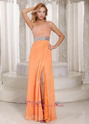 One Shoulder Bright Orange Sunshine Day Wear Dancing Dress High Slit