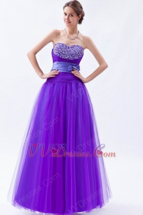 Elegant Beaded Blue Violet Evening Party Dress With Ribbon