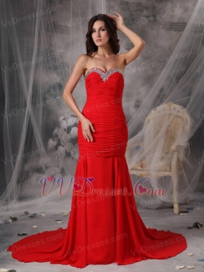 Trumpet Sweetheart Red Chiffon Prom Dress 2012 Style Discount Inexpensive