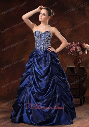 Fascinating Beaded Bodice Pick-ups Navy Blue Prom Dress Opera Performance