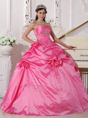 Sweetheart Puffy Long Quinceanera Dress In Hot Pink