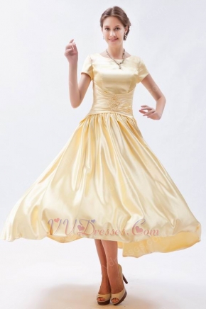 Short Sleeves Champagne Yellow Formal Celebrity Dress In Nevada