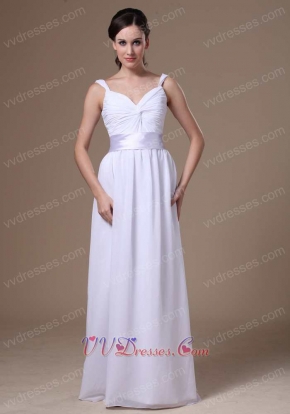 Affordable Straps Crossed Ruching White Chiffon Prom Dress With Belt