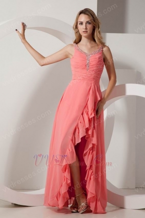 Watermelon Chiffon High Low Skirt La Femme Prom Dresses