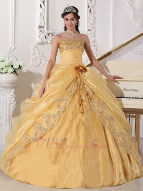 Sweetheart Golden Yellow Quinceanera Gown With Flower