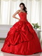 Red Puffy Big Skirt Quinceanera Dress With Embroidery Like Princess