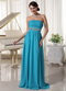 Beaded Decorate Waist Teal Chiffon Prom Dress For Lady Inexpensive