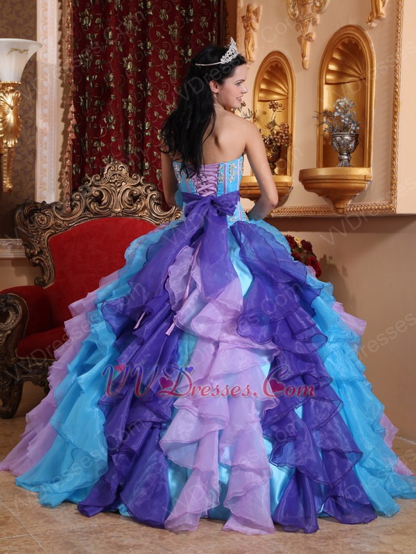Strapless Colorful Puffy Skirt Custom Made Quinceanera Dress