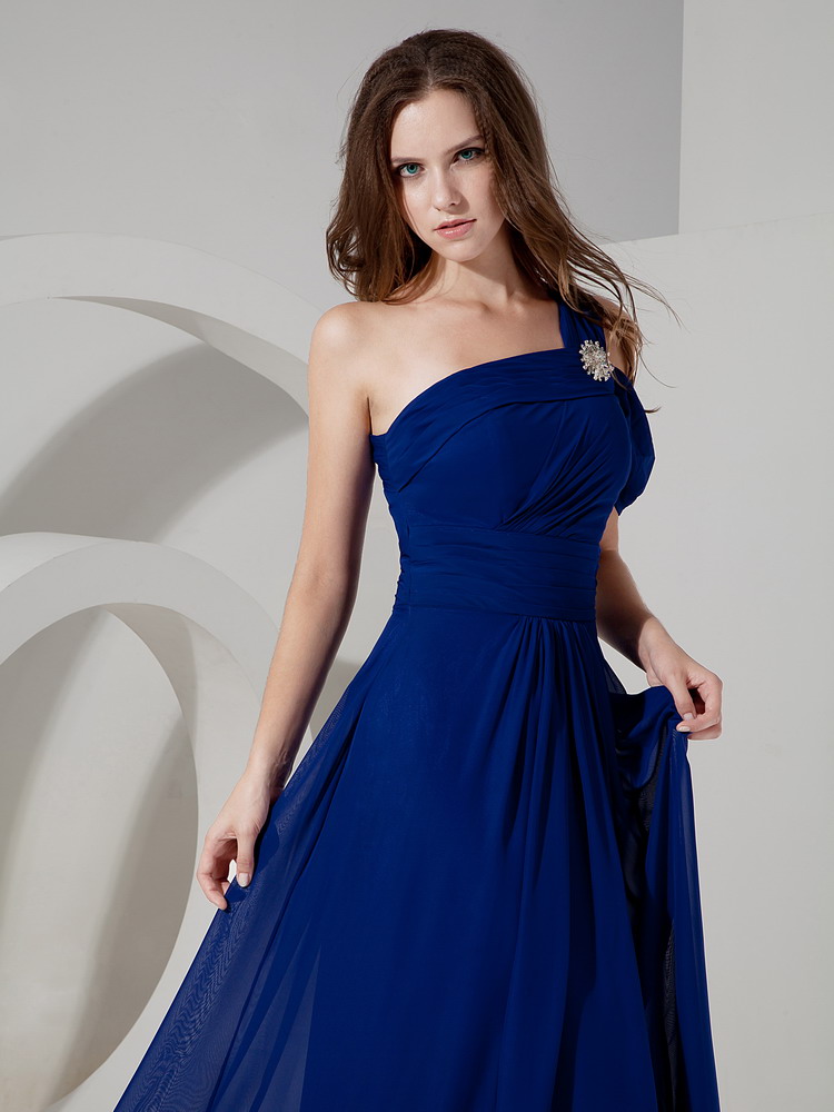 Royal Blue Chiffon Single One Shoulder A Line Prom Dress