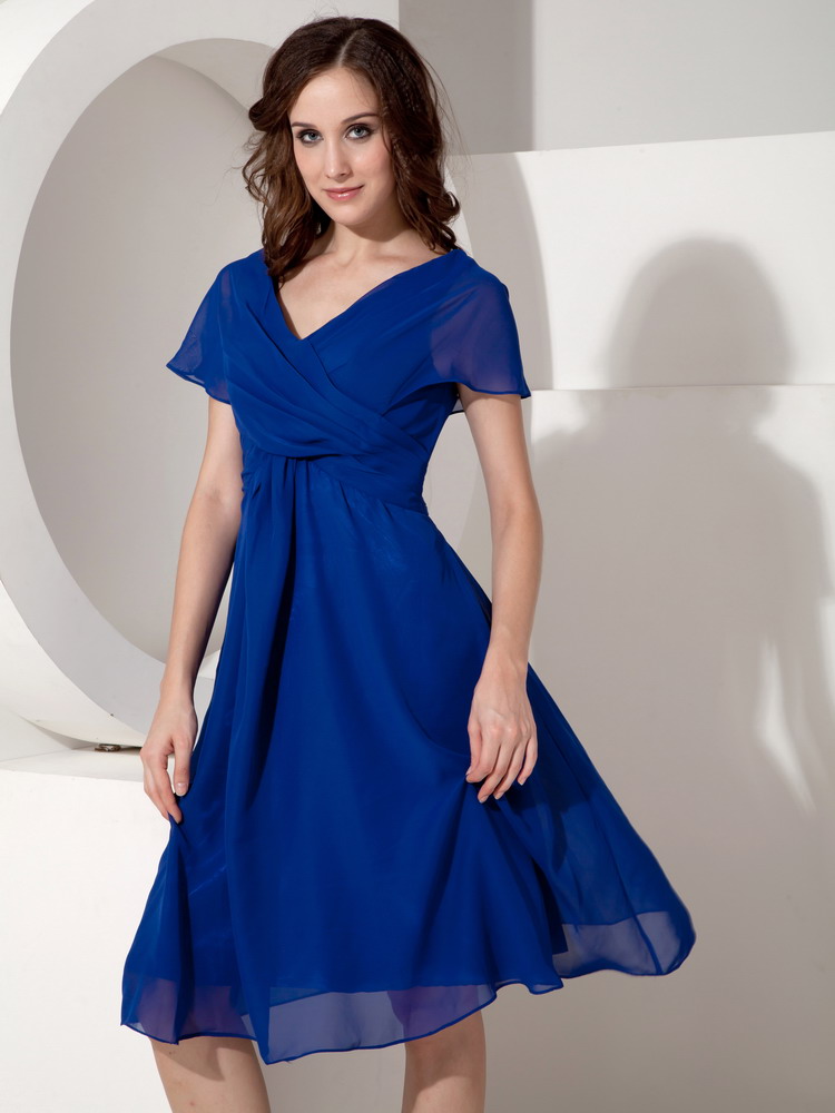 V neck Royal Blue Mother Of The Bride Dress For Beach Wedding