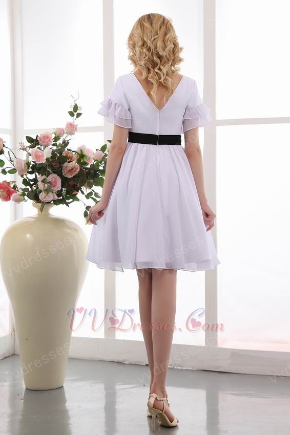 ... :: Black Belt Short Sleeves White Dress For Prom Party Under 100